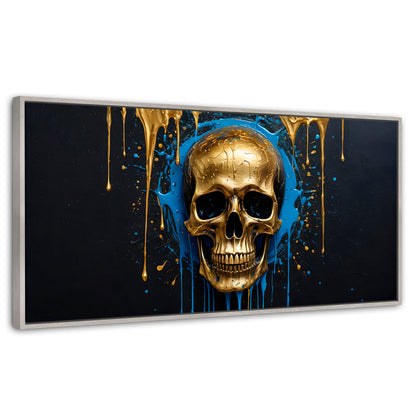 Cuadros Decorativos Canvas Revolution | Calvera Azul Dorado | Panoramico | Portada | Marco Blanco