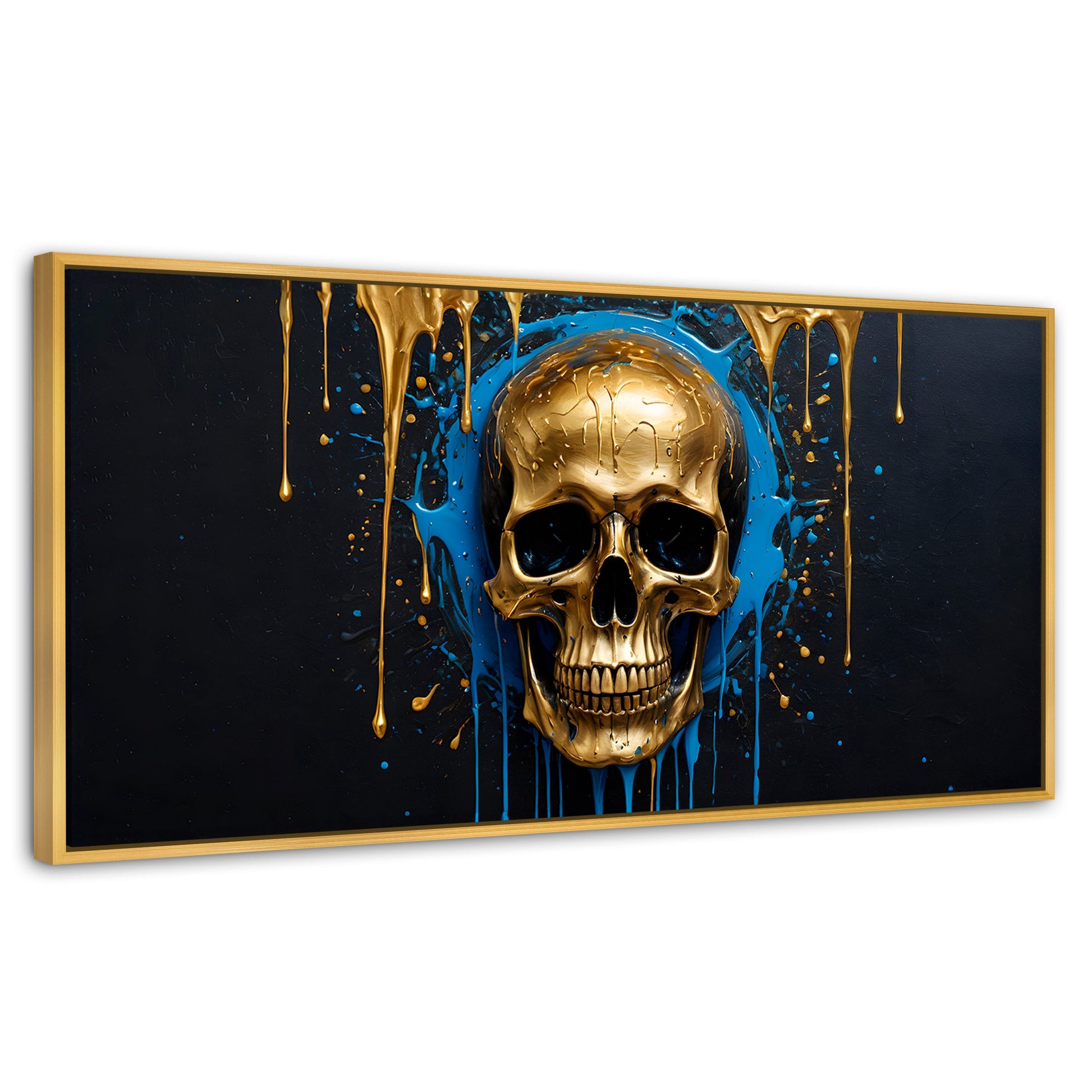 Cuadros Decorativos Canvas Revolution | Calvera Azul Dorado | Panoramico | Portada | Marco Madera