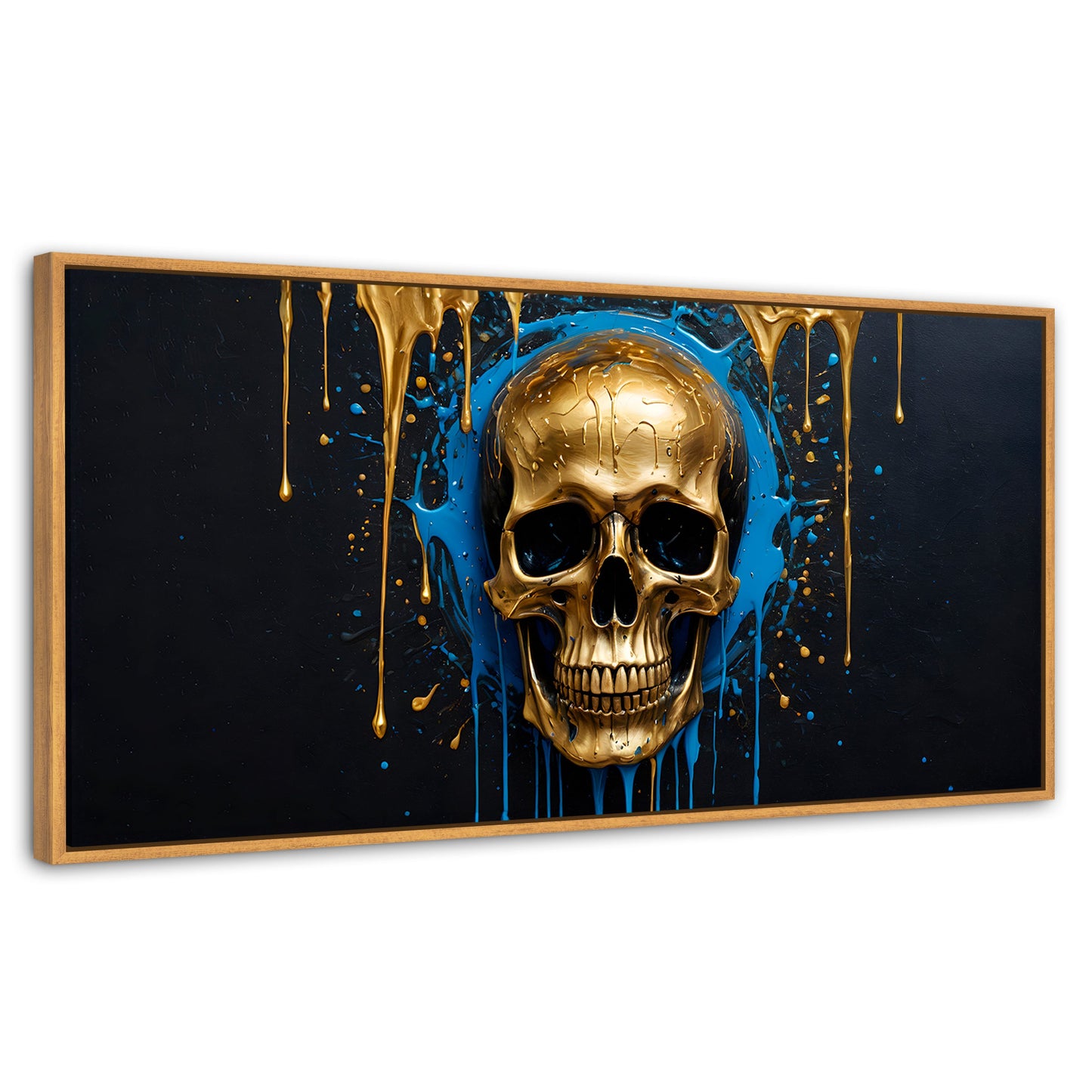 Cuadros Decorativos Canvas Revolution | Calvera Azul Dorado | Panoramico | Portada | Marco Negro