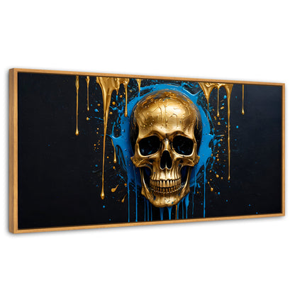Cuadros Decorativos Canvas Revolution | Calvera Azul Dorado | Panoramico | Portada | Marco Negro