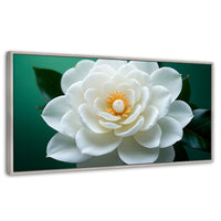 Cuadros Decorativos Canvas Revolution | Camelia Eterna Flor | Panoramico | Portada | Marco Plateado