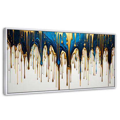 Cuadros Decorativos Canvas Revolution | Cascada Azul Dorado | Panoramico | Portada | Marco Dorado