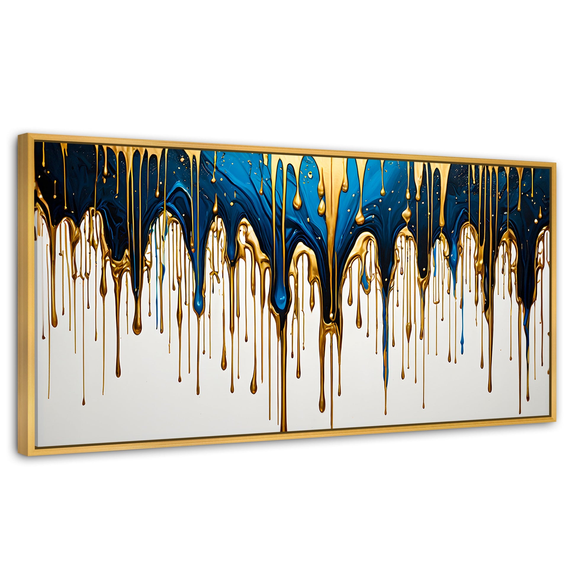 Cuadros Decorativos Canvas Revolution | Cascada Azul Dorado | Panoramico | Portada | Marco Madera
