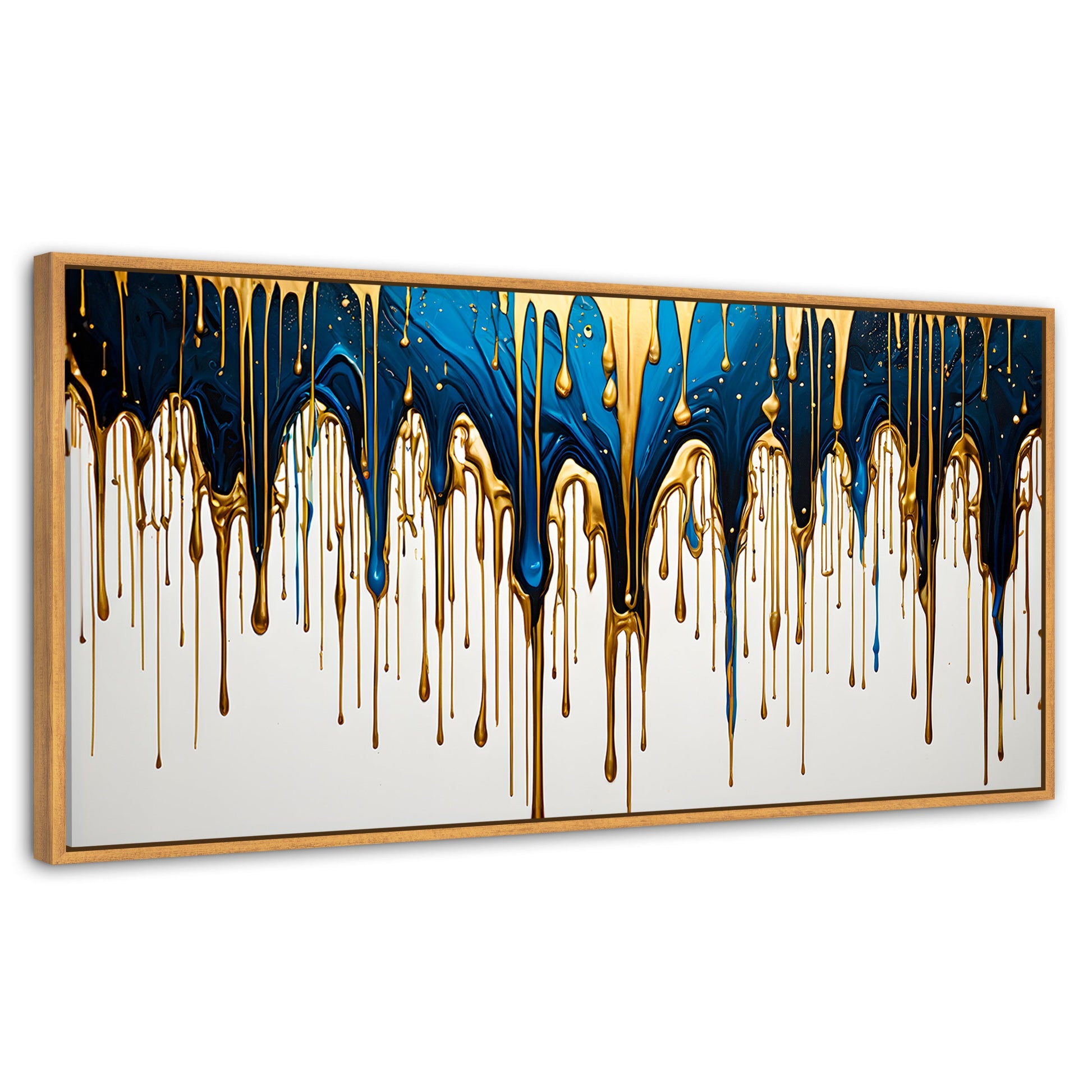 Cuadros Decorativos Canvas Revolution | Cascada Azul Dorado | Panoramico | Portada | Marco Negro