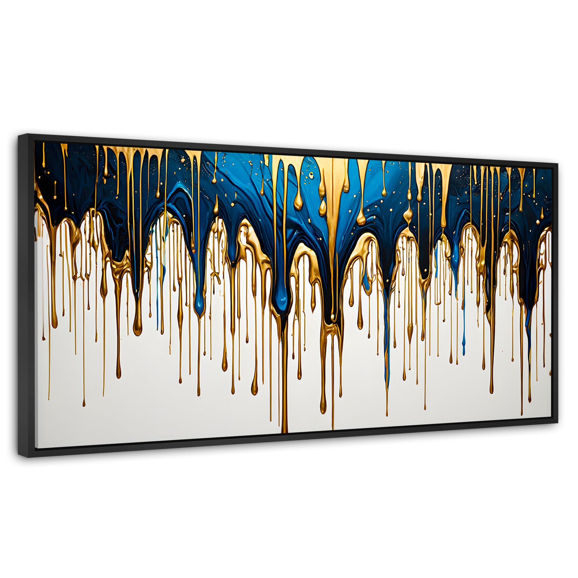 Cuadros Decorativos Canvas Revolution | Cascada Azul Dorado | Panoramico | Portada | Marco Plateado