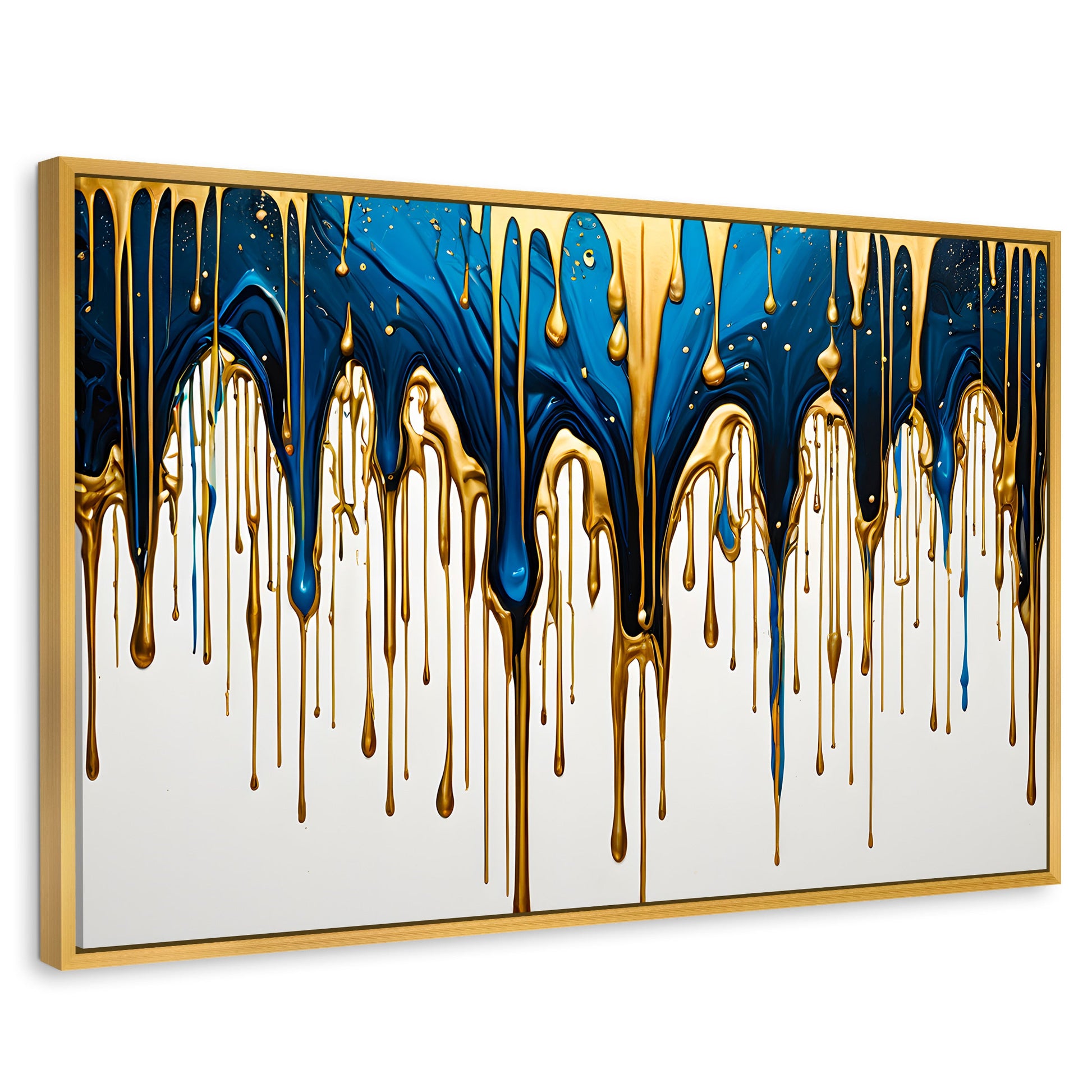 Cuadros Decorativos Canvas Revolution | Cascada Azul Dorado | Rectangular | Portada | Marco Dorado