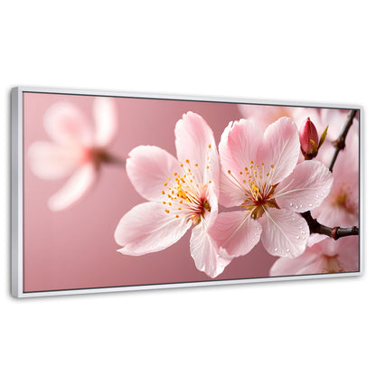 Cuadros Decorativos Canvas Revolution | Cerezo Rosado Flor | Panoramico | Portada | Marco Blanco