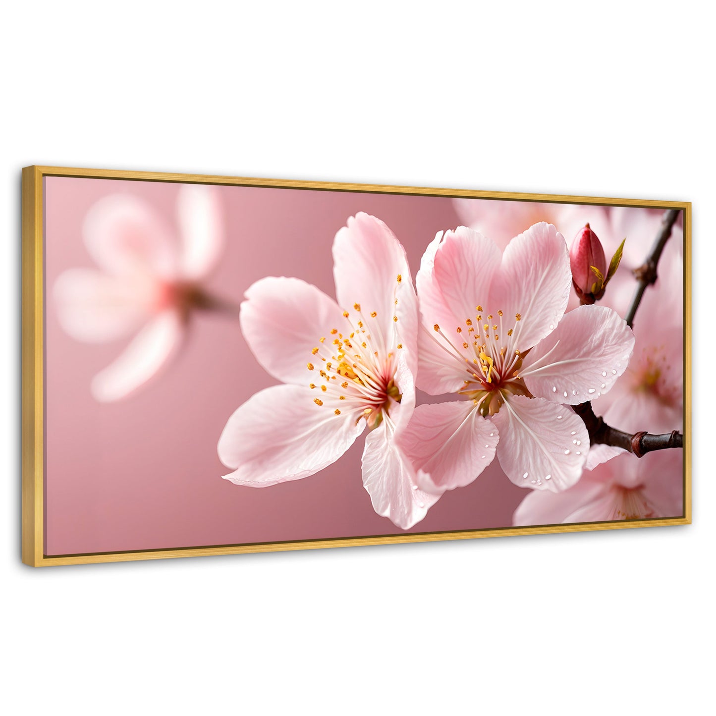 Cuadros Decorativos Canvas Revolution | Cerezo Rosado Flor | Panoramico | Portada | Marco Dorado