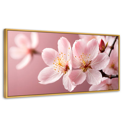 Cuadros Decorativos Canvas Revolution | Cerezo Rosado Flor | Panoramico | Portada | Marco Dorado