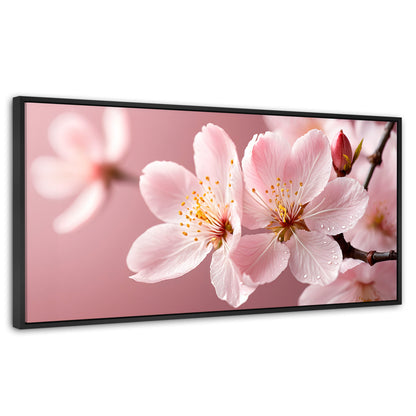 Cuadros Decorativos Canvas Revolution | Cerezo Rosado Flor | Panoramico | Portada | Marco Negro