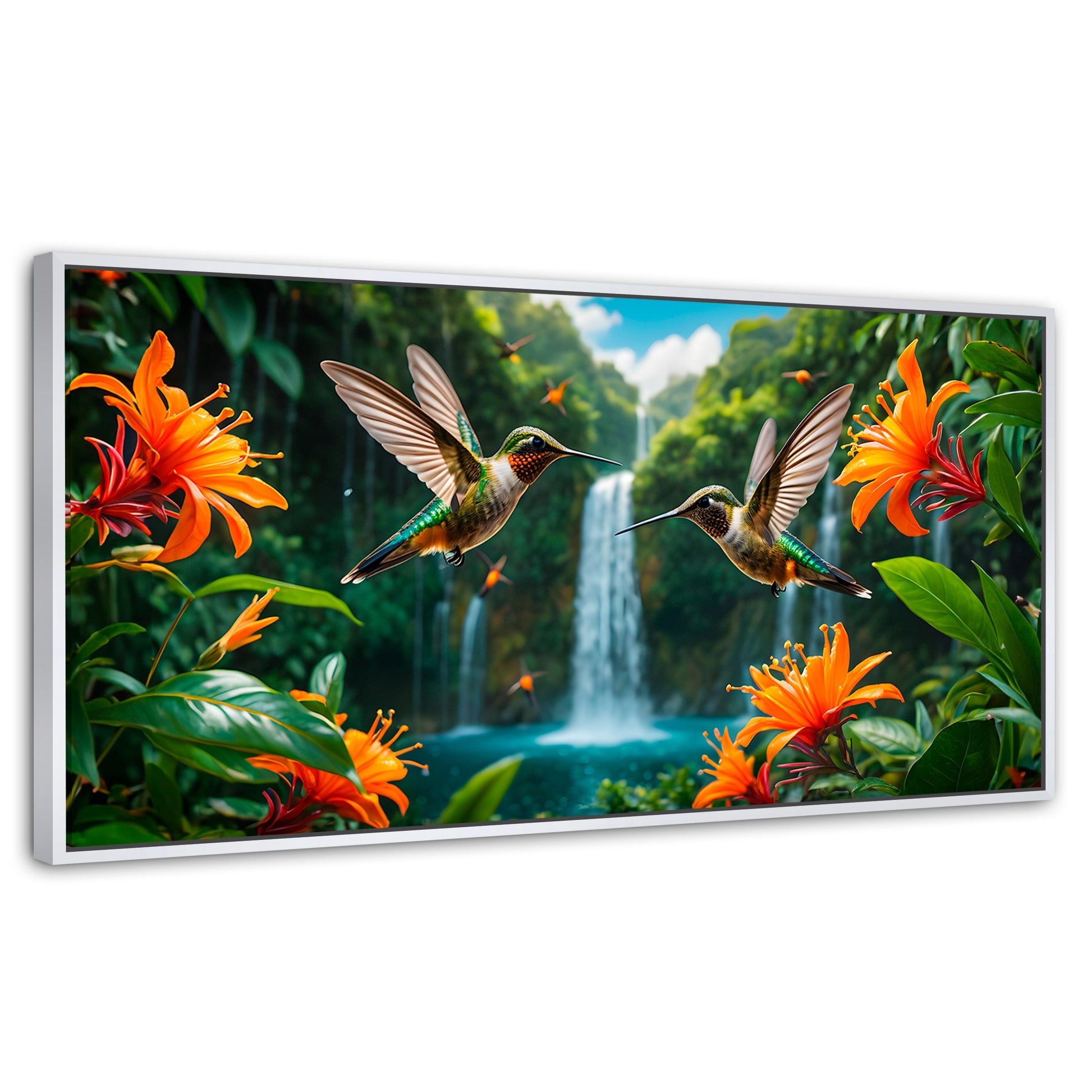 Cuadros Decorativos Canvas Revolution | Colibri Cascadas | Panoramico | Portada | Marco Dorado