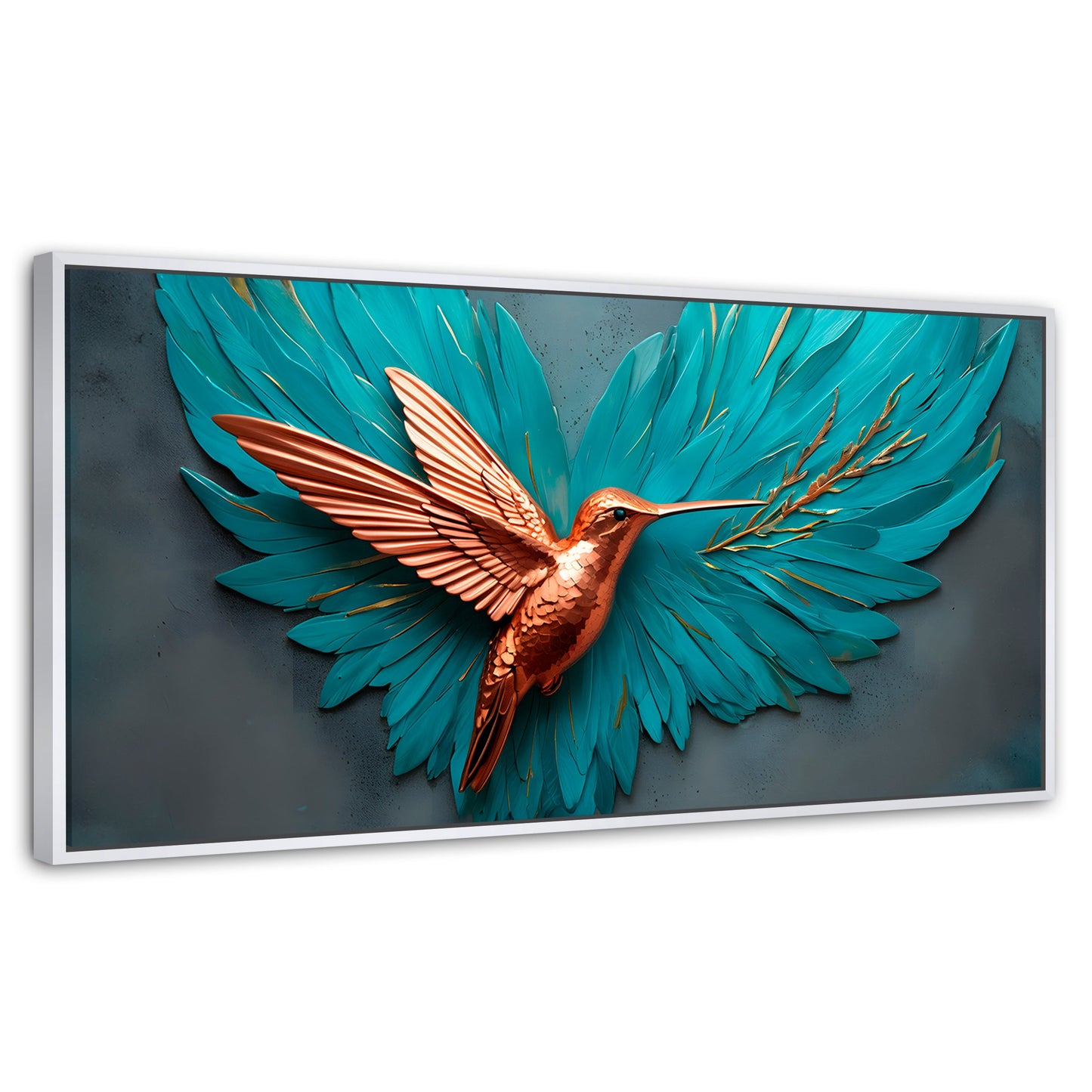 Cuadros Decorativos Canvas Revolution | Colibri Celeste | Panoramico | Portada | Marco Dorado