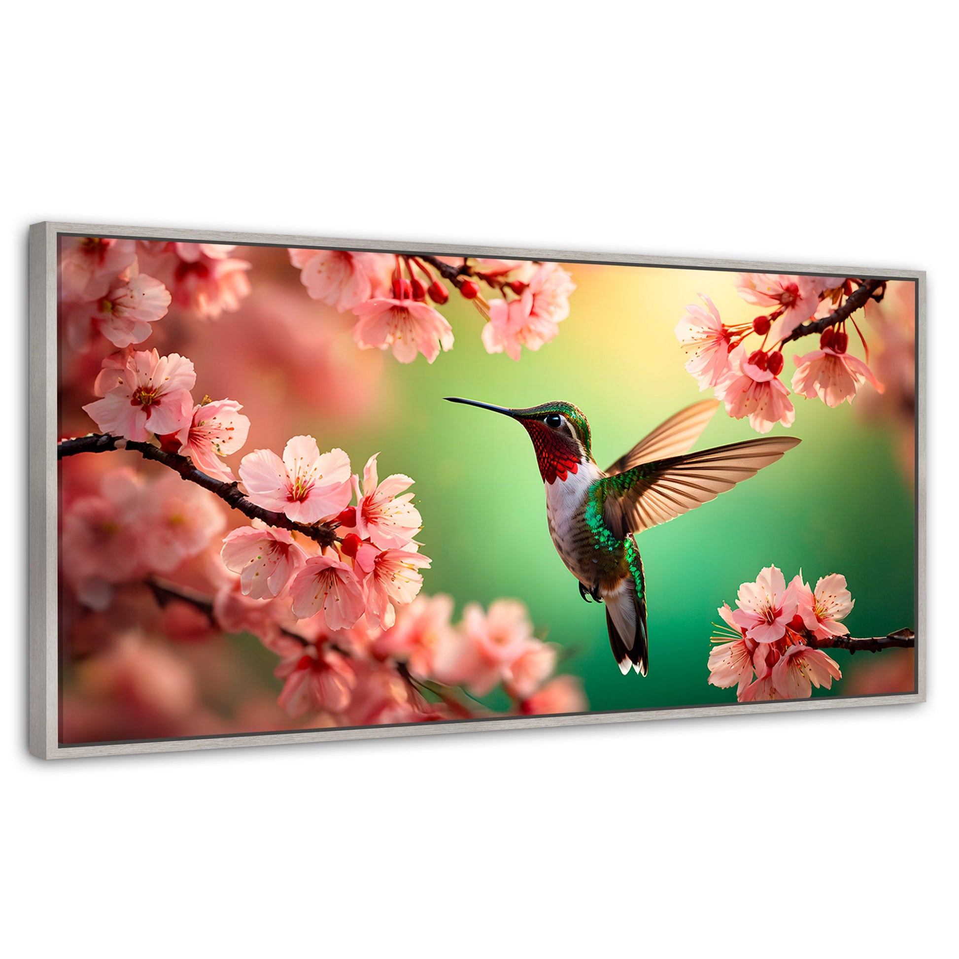 Cuadros Decorativos Canvas Revolution | Colibri Danza Flor | Panoramico | Portada | Marco Blanco