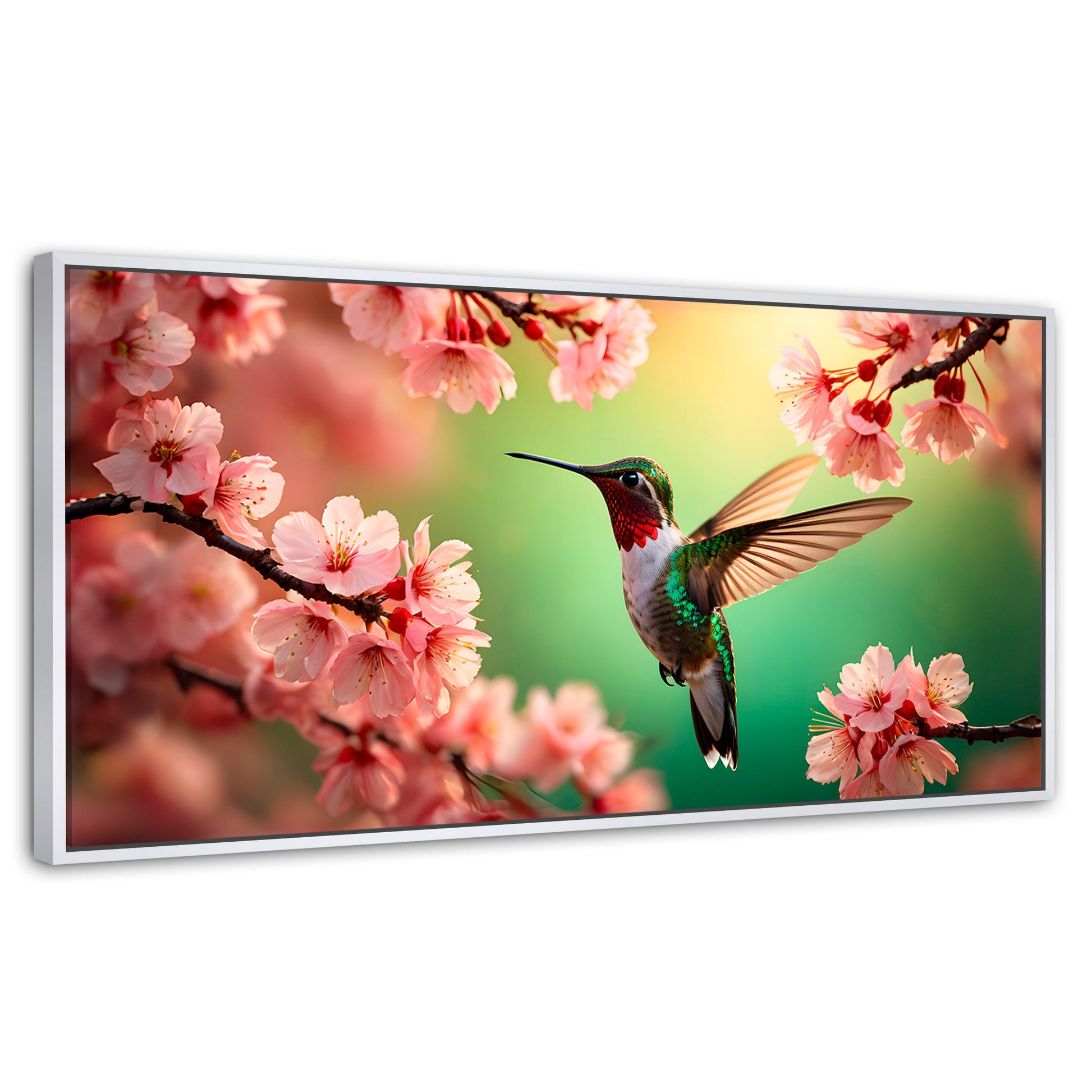 Cuadros Decorativos Canvas Revolution | Colibri Danza Flor | Panoramico | Portada | Marco Dorado