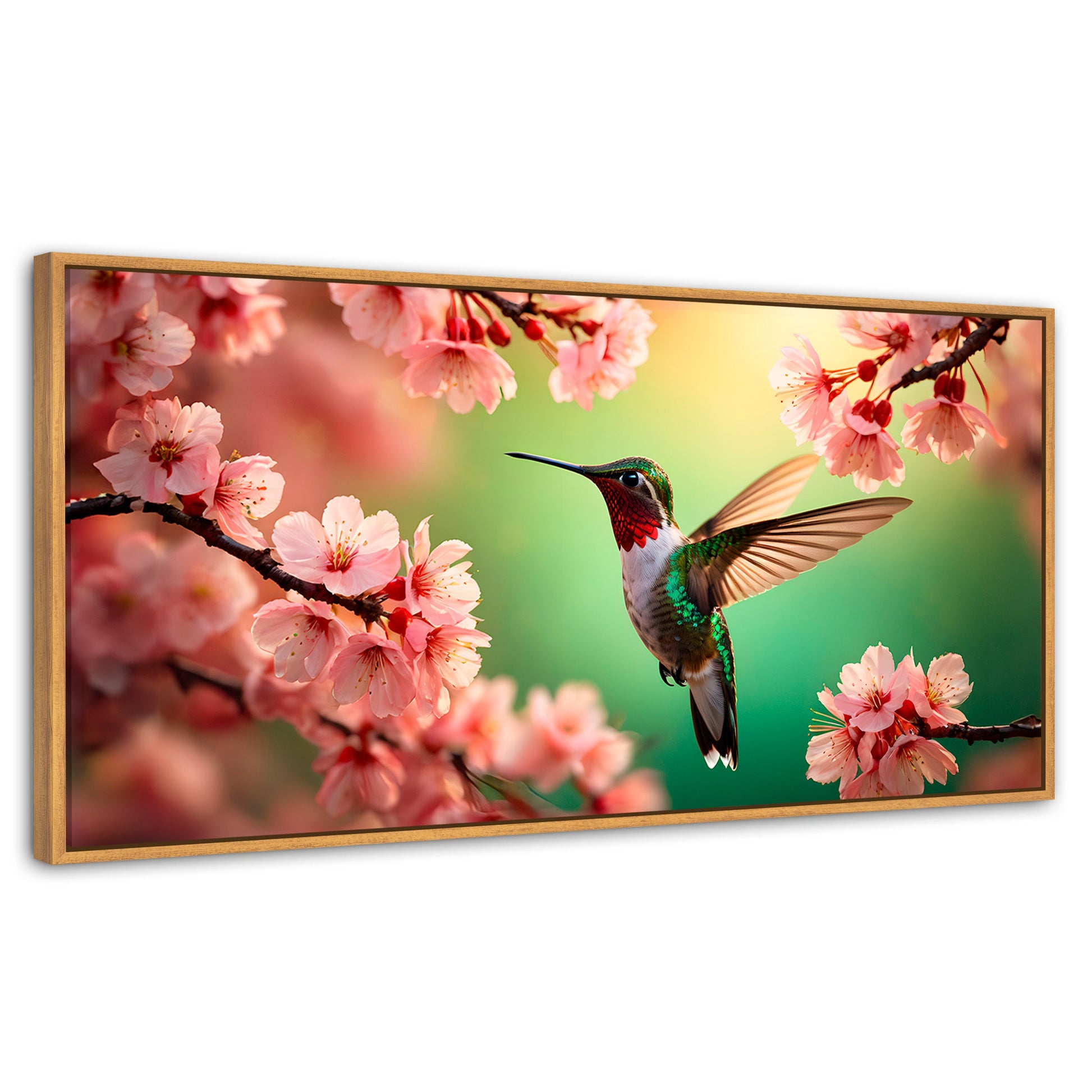 Cuadros Decorativos Canvas Revolution | Colibri Danza Flor | Panoramico | Portada | Marco Negro