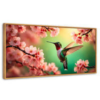 Cuadros Decorativos Canvas Revolution | Colibri Danza Flor | Panoramico | Portada | Marco Negro