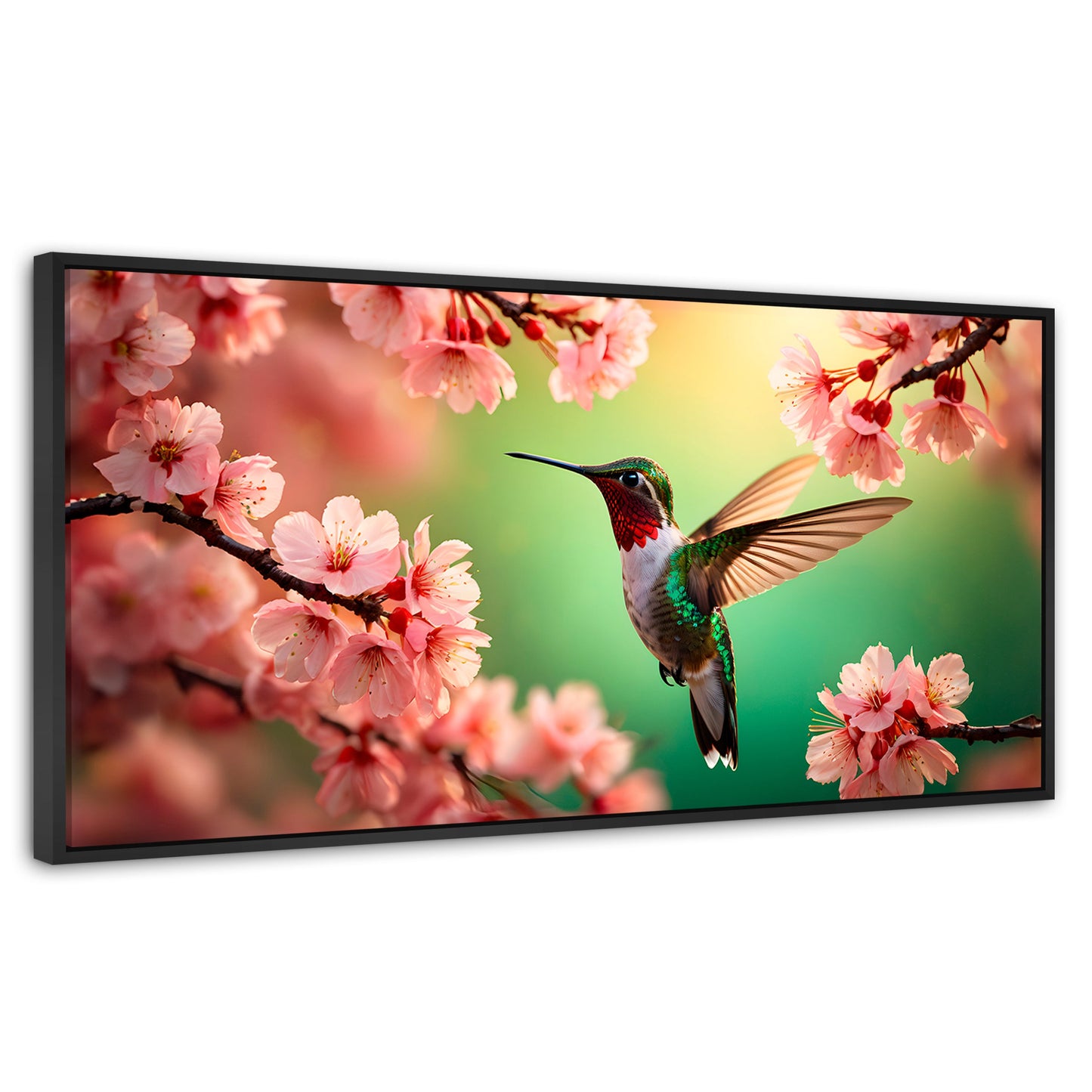 Cuadros Decorativos Canvas Revolution | Colibri Danza Flor | Panoramico | Portada | Marco Plateado
