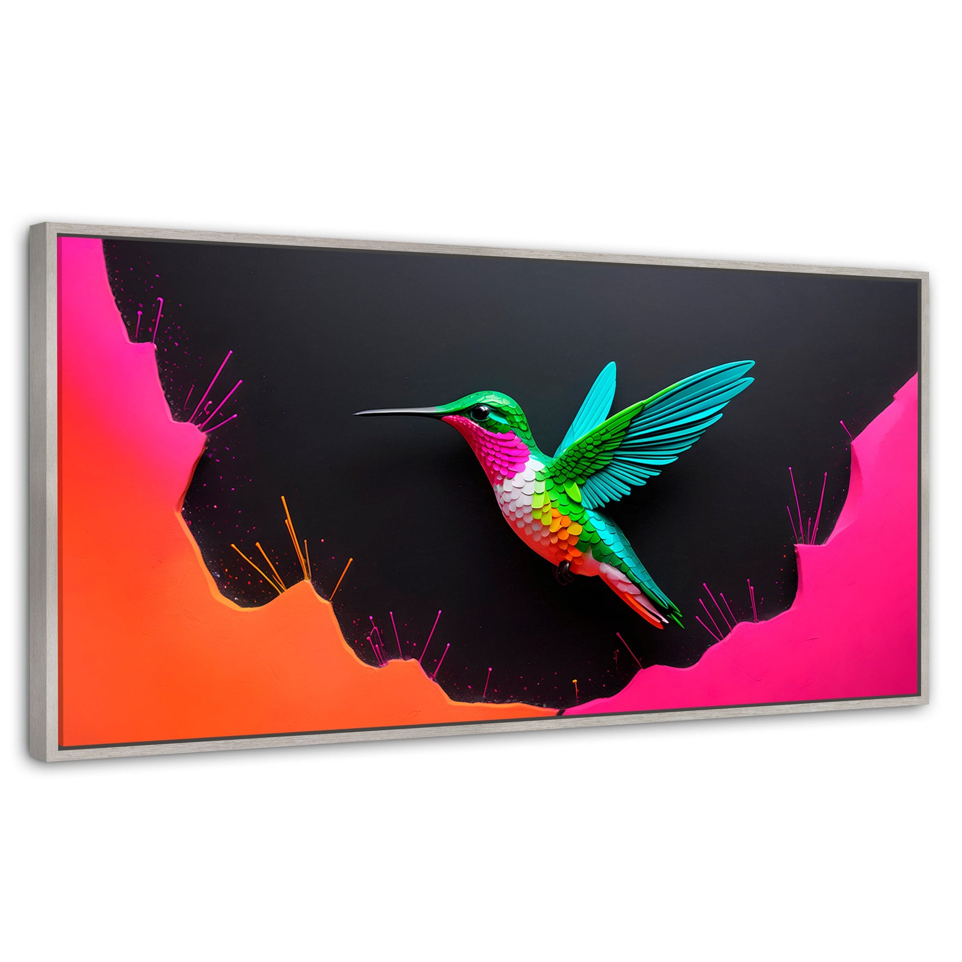 Cuadros Decorativos Canvas Revolution | Colibri En Colores | Panoramico | Portada | Marco Blanco