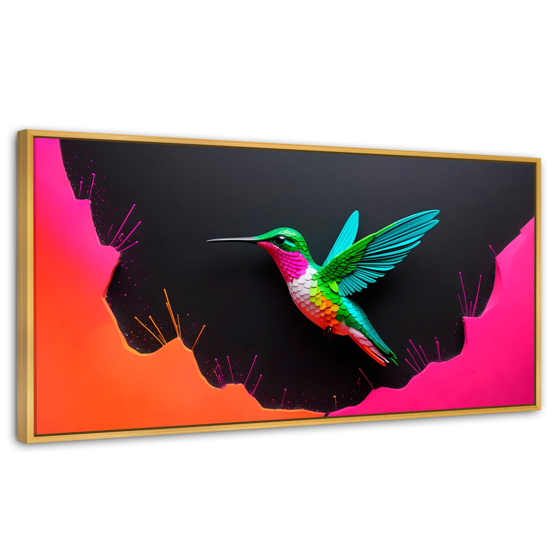 Cuadros Decorativos Canvas Revolution | Colibri En Colores | Panoramico | Portada | Marco Madera
