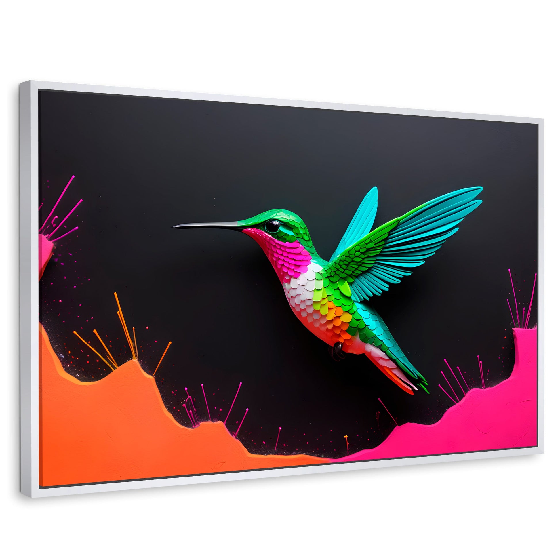 Cuadros Decorativos Canvas Revolution | Colibri En Colores | Rectangular | Portada | Marco Blanco