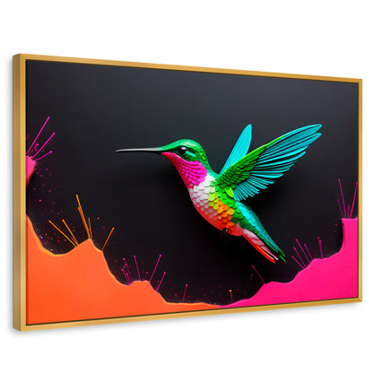 Cuadros Decorativos Canvas Revolution | Colibri En Colores | Rectangular | Portada | Marco Dorado