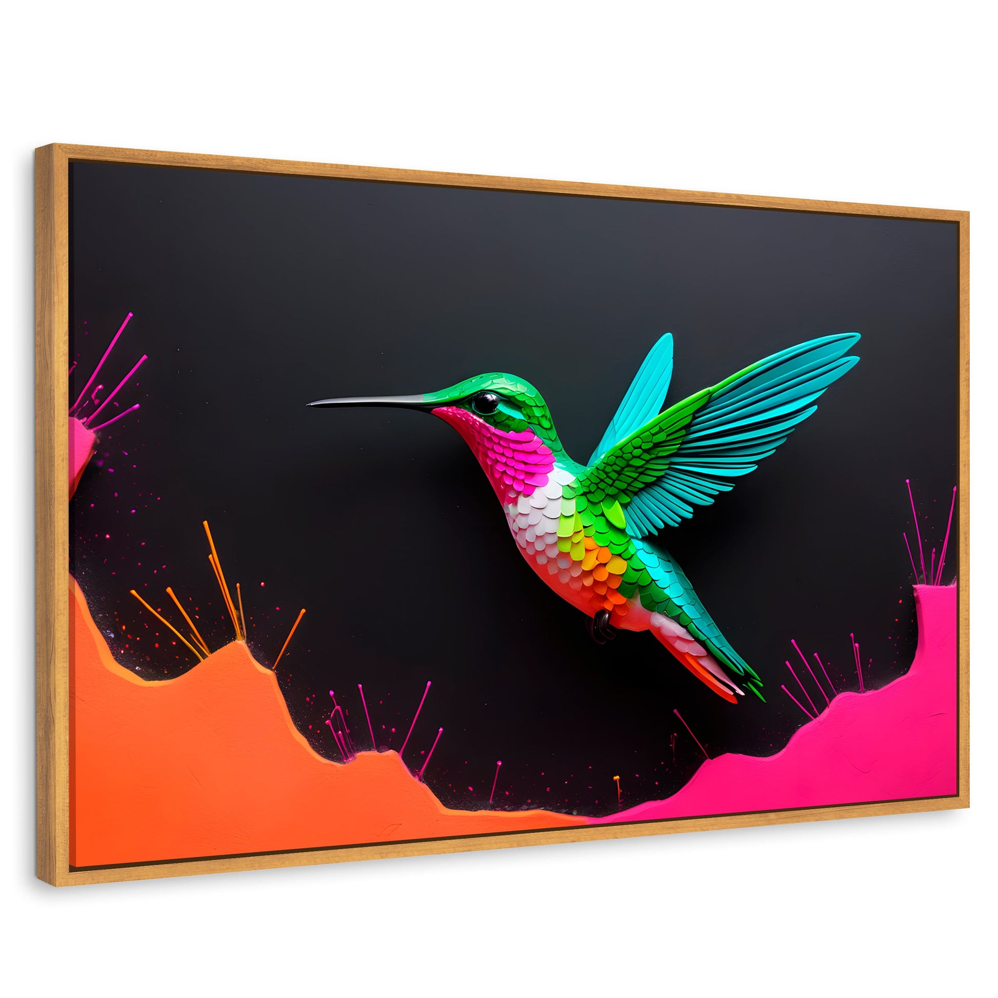 Cuadros Decorativos Canvas Revolution | Colibri En Colores | Rectangular | Portada | Marco Madera