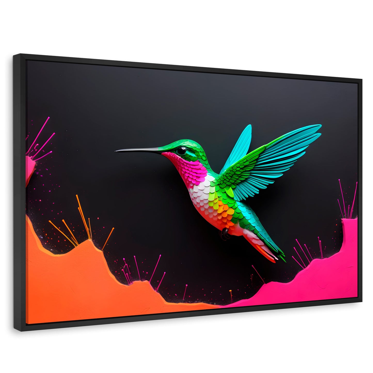 Cuadros Decorativos Canvas Revolution | Colibri En Colores | Rectangular | Portada | Marco Negro
