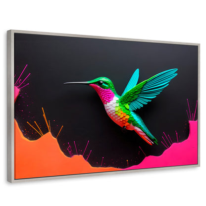 Cuadros Decorativos Canvas Revolution | Colibri En Colores | Rectangular | Portada | Marco Plateado