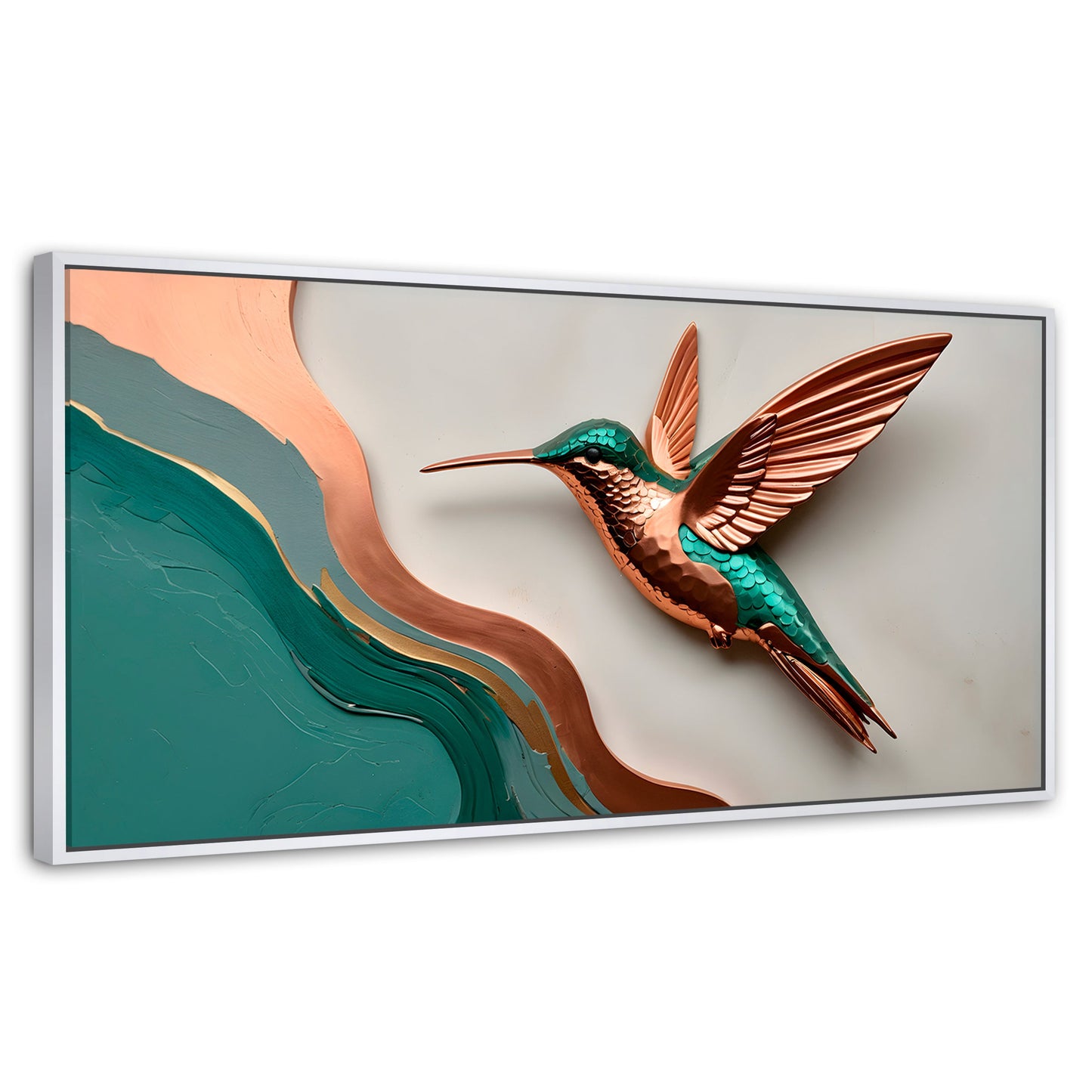 Cuadros Decorativos Canvas Revolution | Colibri Esmeralda | Panoramico | Portada | Marco Dorado
