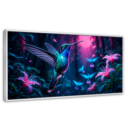 Cuadros Decorativos Canvas Revolution | Colibri Fluoresente | Panoramico | Portada | Marco Dorado