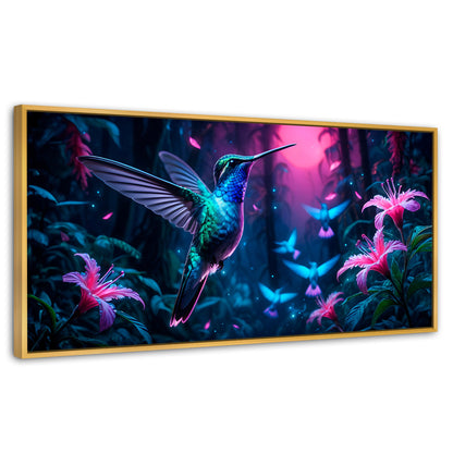 Cuadros Decorativos Canvas Revolution | Colibri Fluoresente | Panoramico | Portada | Marco Madera