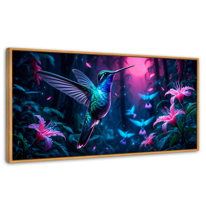 Cuadros Decorativos Canvas Revolution | Colibri Fluoresente | Panoramico | Portada | Marco Negro
