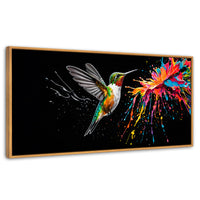 Cuadros Decorativos Canvas Revolution | Colibri Luminoso | Panoramico | Portada | Marco Negro