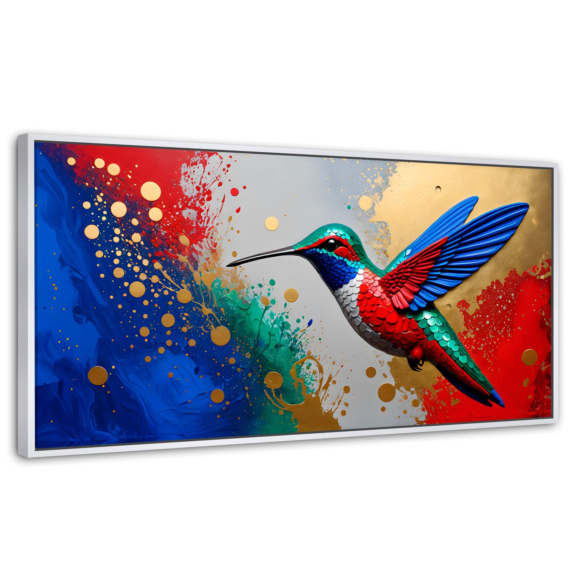 Cuadros Decorativos Canvas Revolution | Colibri Rocio Oro | Panoramico | Portada | Marco Dorado
