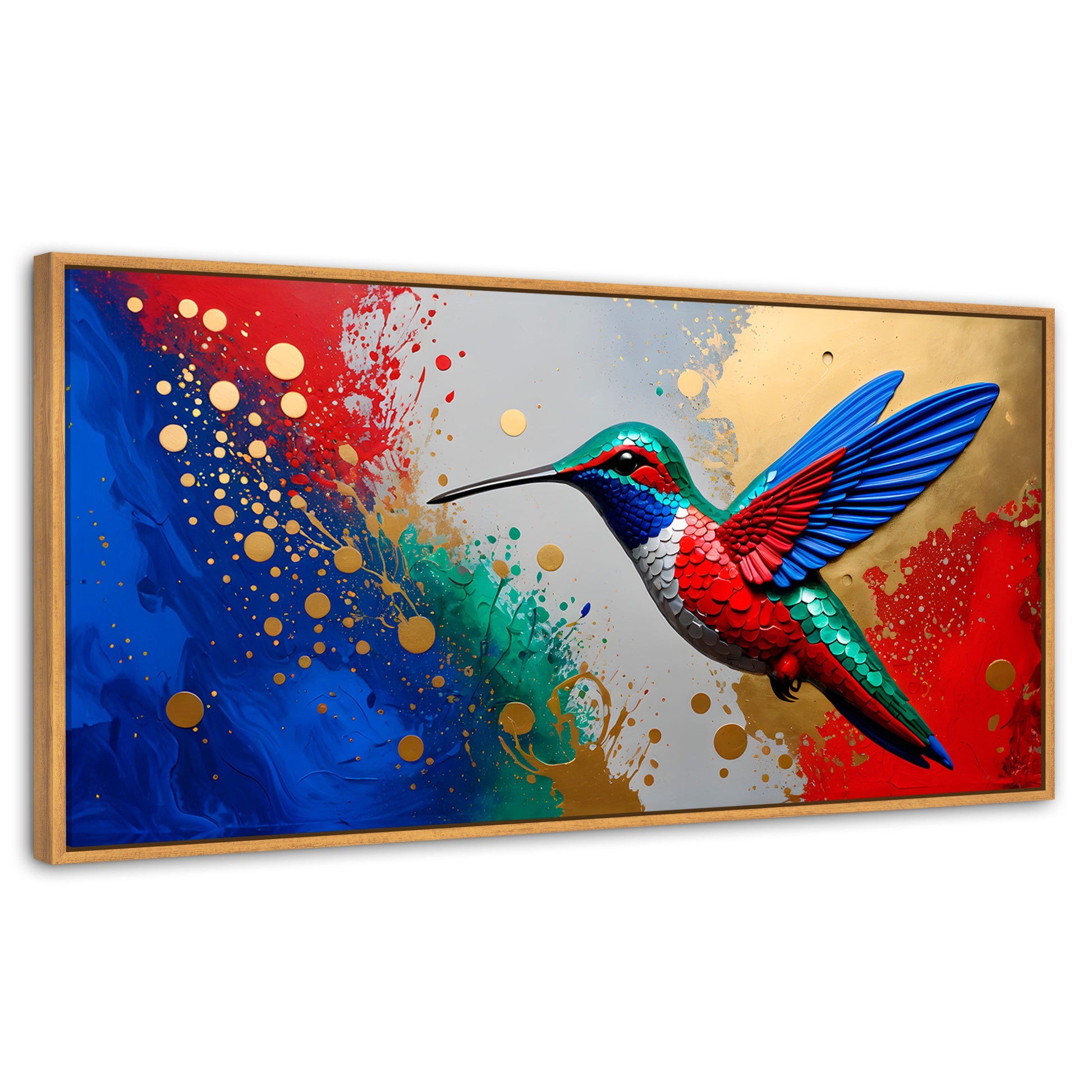 Cuadros Decorativos Canvas Revolution | Colibri Rocio Oro | Panoramico | Portada | Marco Negro