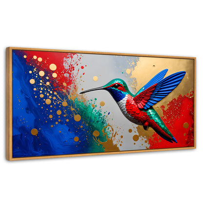 Cuadros Decorativos Canvas Revolution | Colibri Rocio Oro | Panoramico | Portada | Marco Negro
