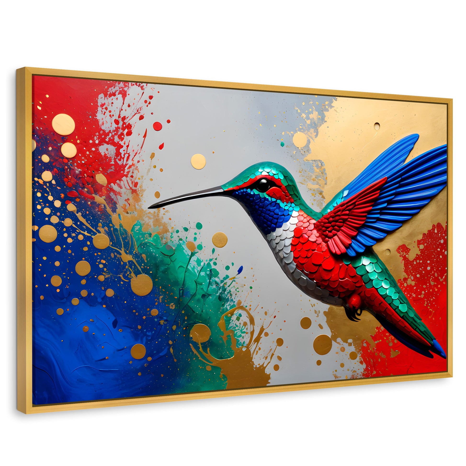 Cuadros Decorativos Canvas Revolution | Colibri Rocio Oro | Rectangular | Portada | Marco Dorado