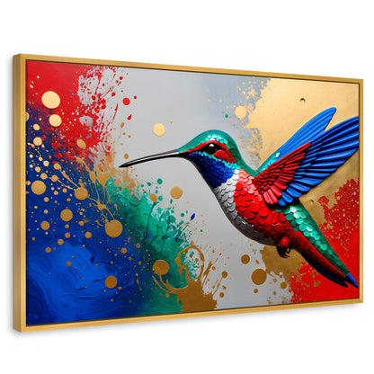 Cuadros Decorativos Canvas Revolution | Colibri Rocio Oro | Rectangular | Portada | Marco Dorado