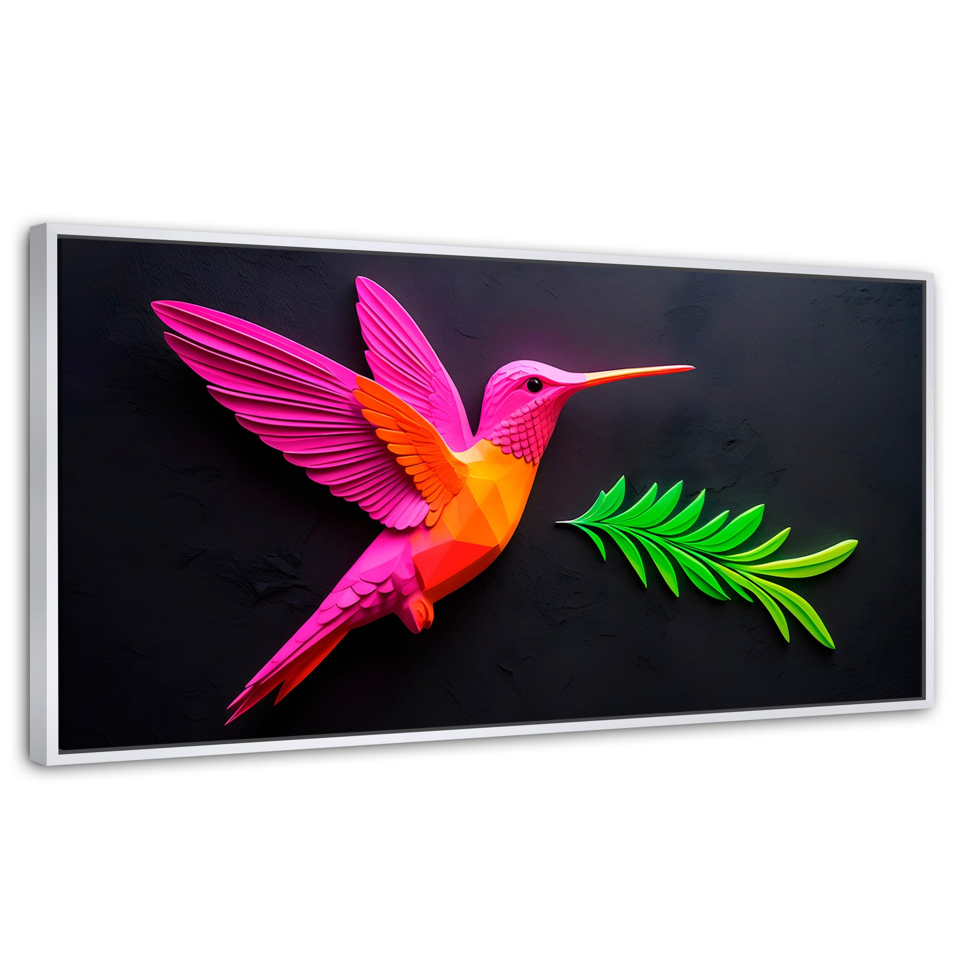Cuadros Decorativos Canvas Revolution | Colibri Rosa Verde | Panoramico | Portada | Marco Dorado