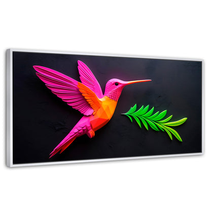 Cuadros Decorativos Canvas Revolution | Colibri Rosa Verde | Panoramico | Portada | Marco Dorado