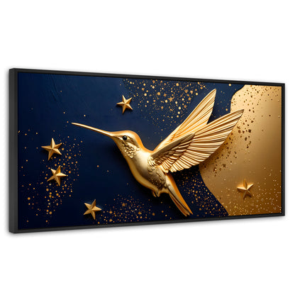 Cuadros Decorativos Canvas Revolution | Colibri Sol Dorado | Panoramico | Portada | Marco Plateado