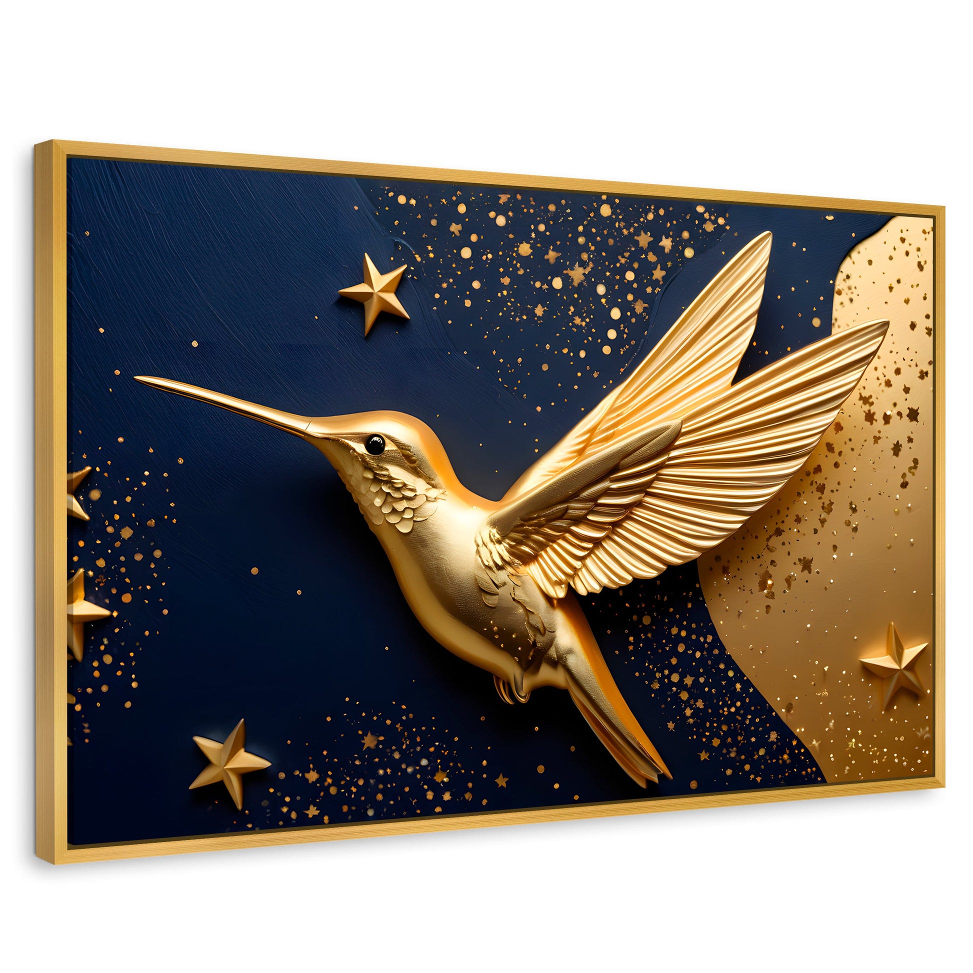 Cuadros Decorativos Canvas Revolution | Colibri Sol Dorado | Rectangular | Portada | Marco Dorado