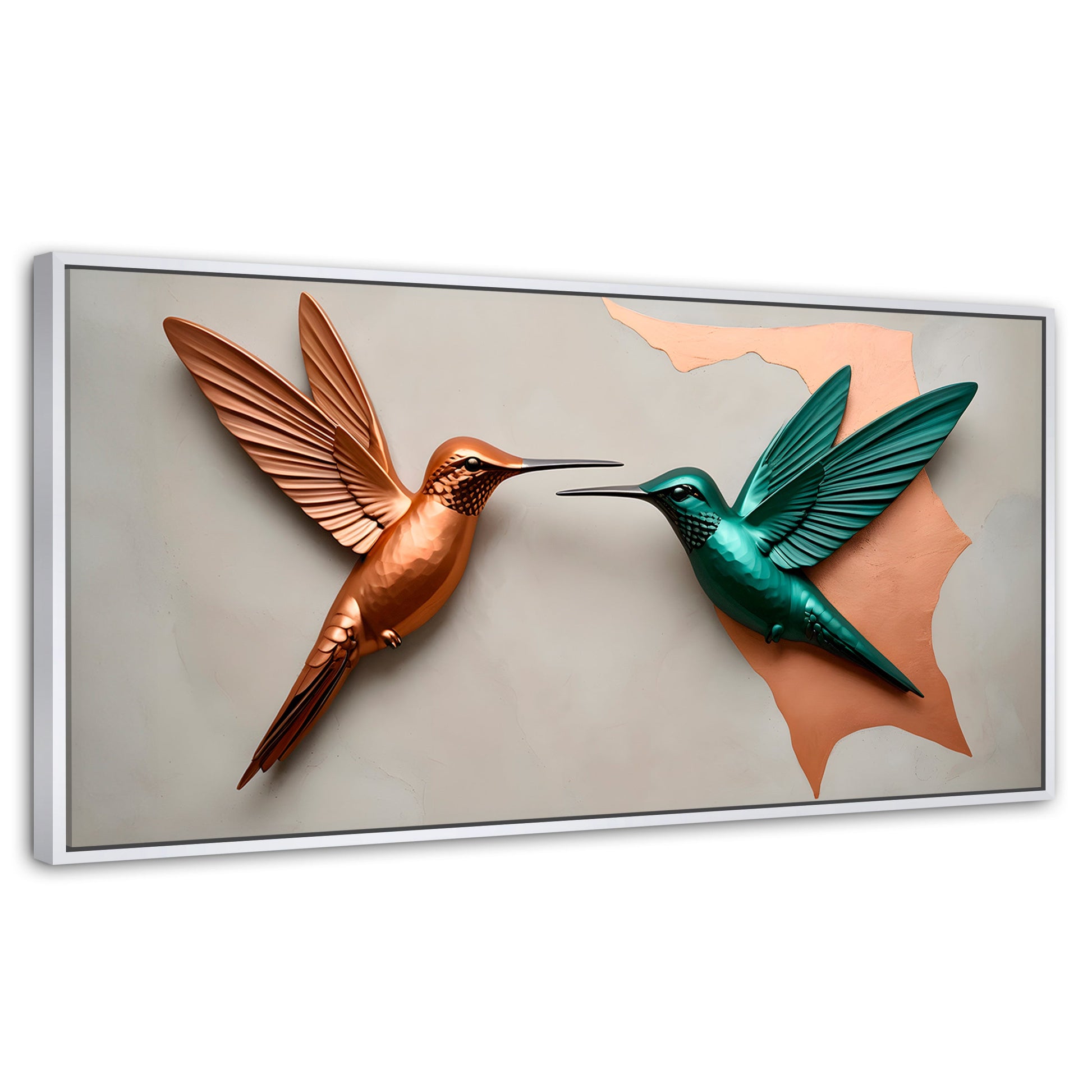 Cuadros Decorativos Canvas Revolution | Colibri Verde Cobre | Panoramico | Portada | Marco Dorado