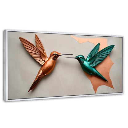Cuadros Decorativos Canvas Revolution | Colibri Verde Cobre | Panoramico | Portada | Marco Dorado