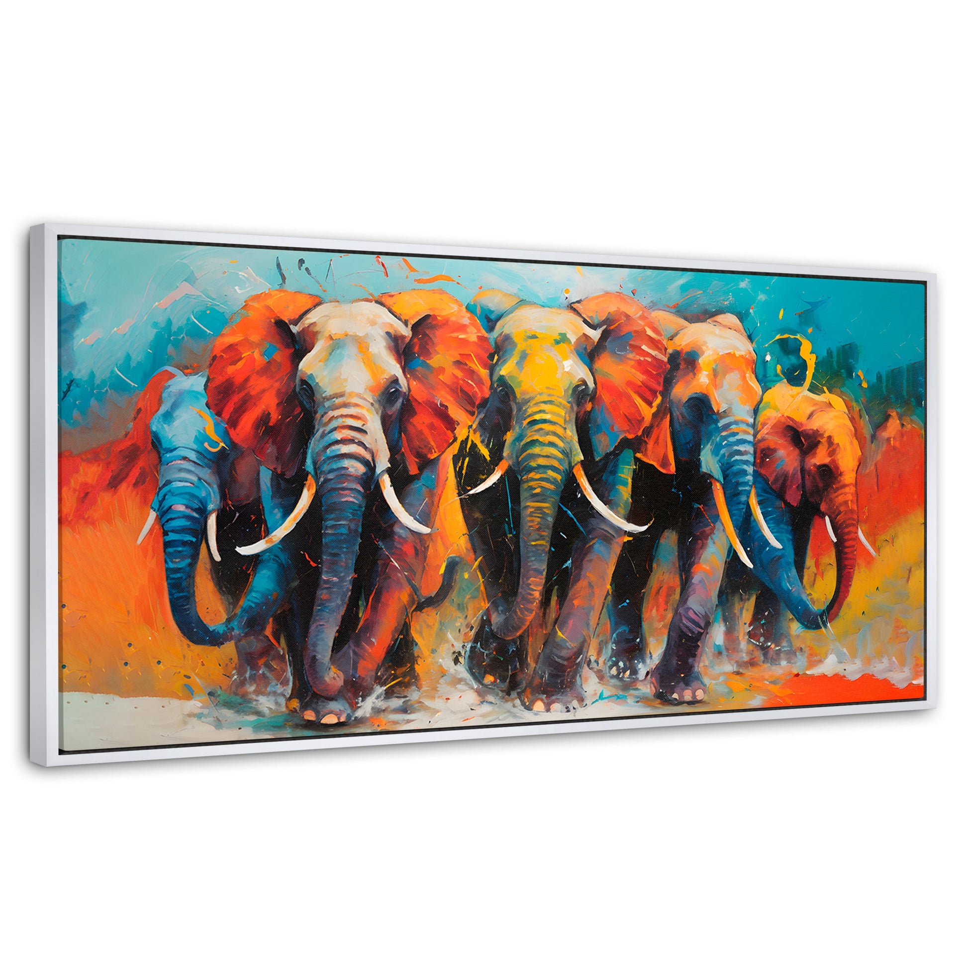 Cuadros Decorativos Canvas Revolution | Elefantes Corriendo | Panoramico | Portada