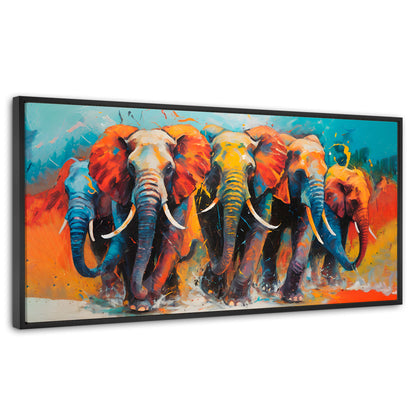 Cuadros Decorativos Canvas Revolution | Elefantes Corriendo | Panoramico | Portada