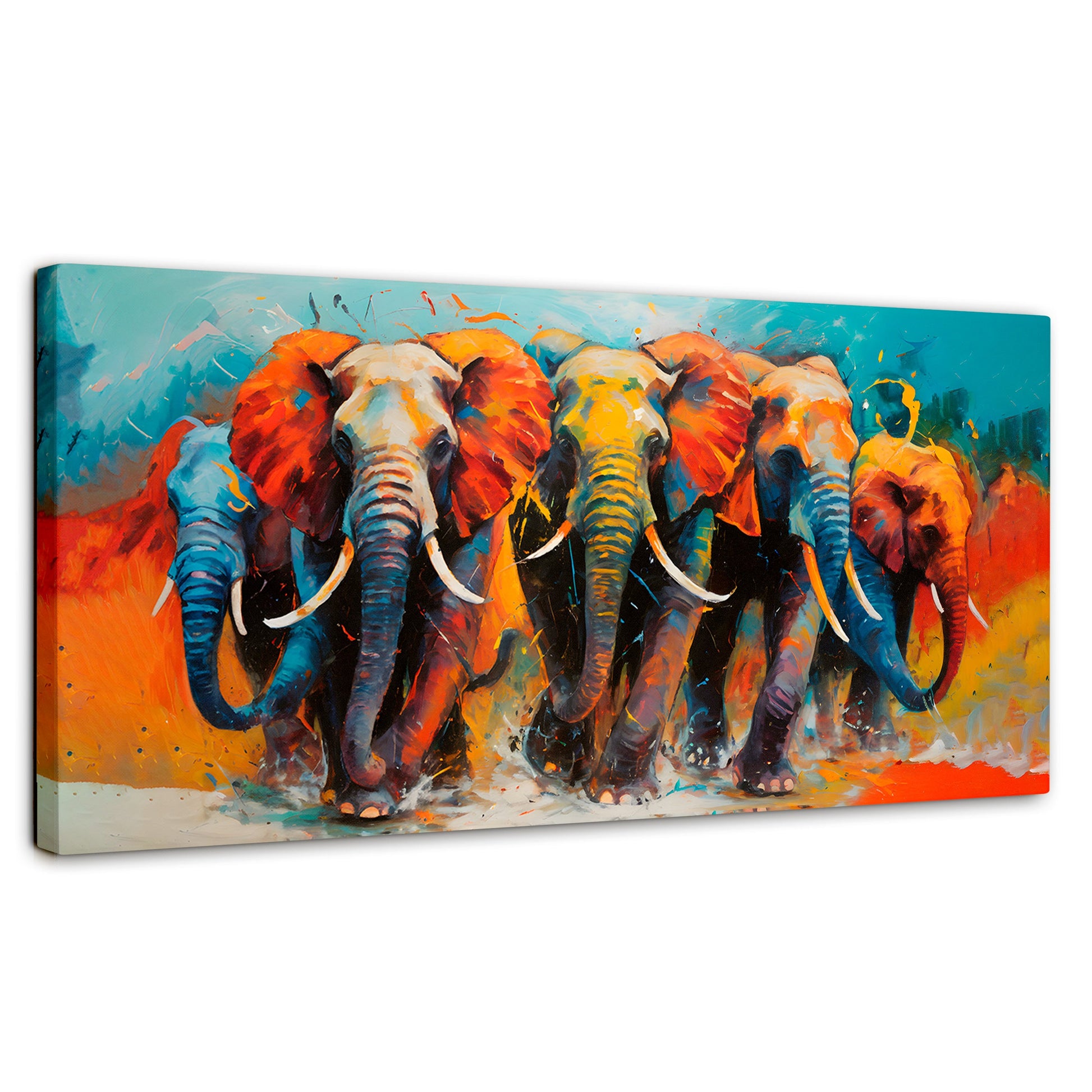 Cuadros Decorativos Canvas Revolution | Elefantes Corriendo | Panoramico | Portada