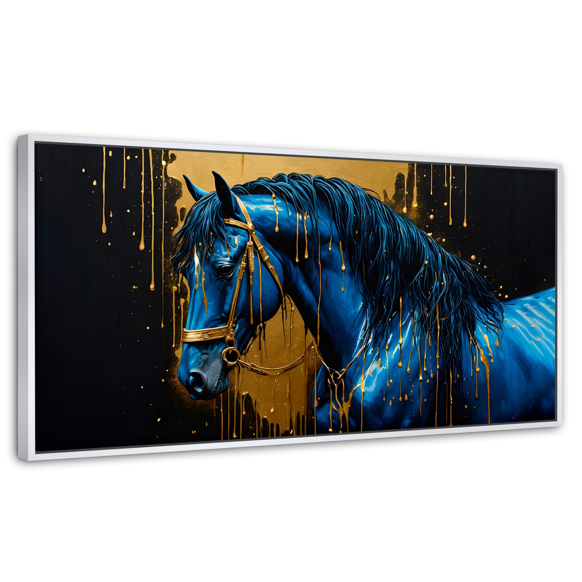 Cuadros Decorativos Canvas Revolution | Elegancia Azul Oro | Panoramico | Portada | Marco Dorado