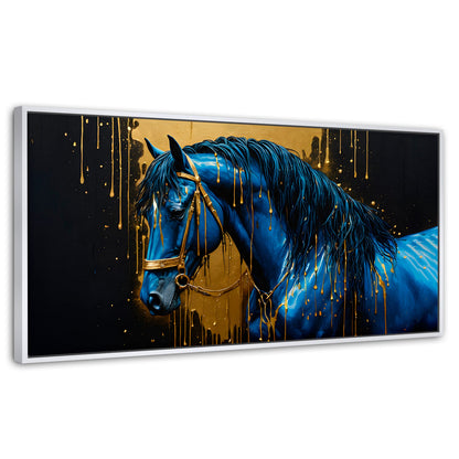 Cuadros Decorativos Canvas Revolution | Elegancia Azul Oro | Panoramico | Portada | Marco Dorado