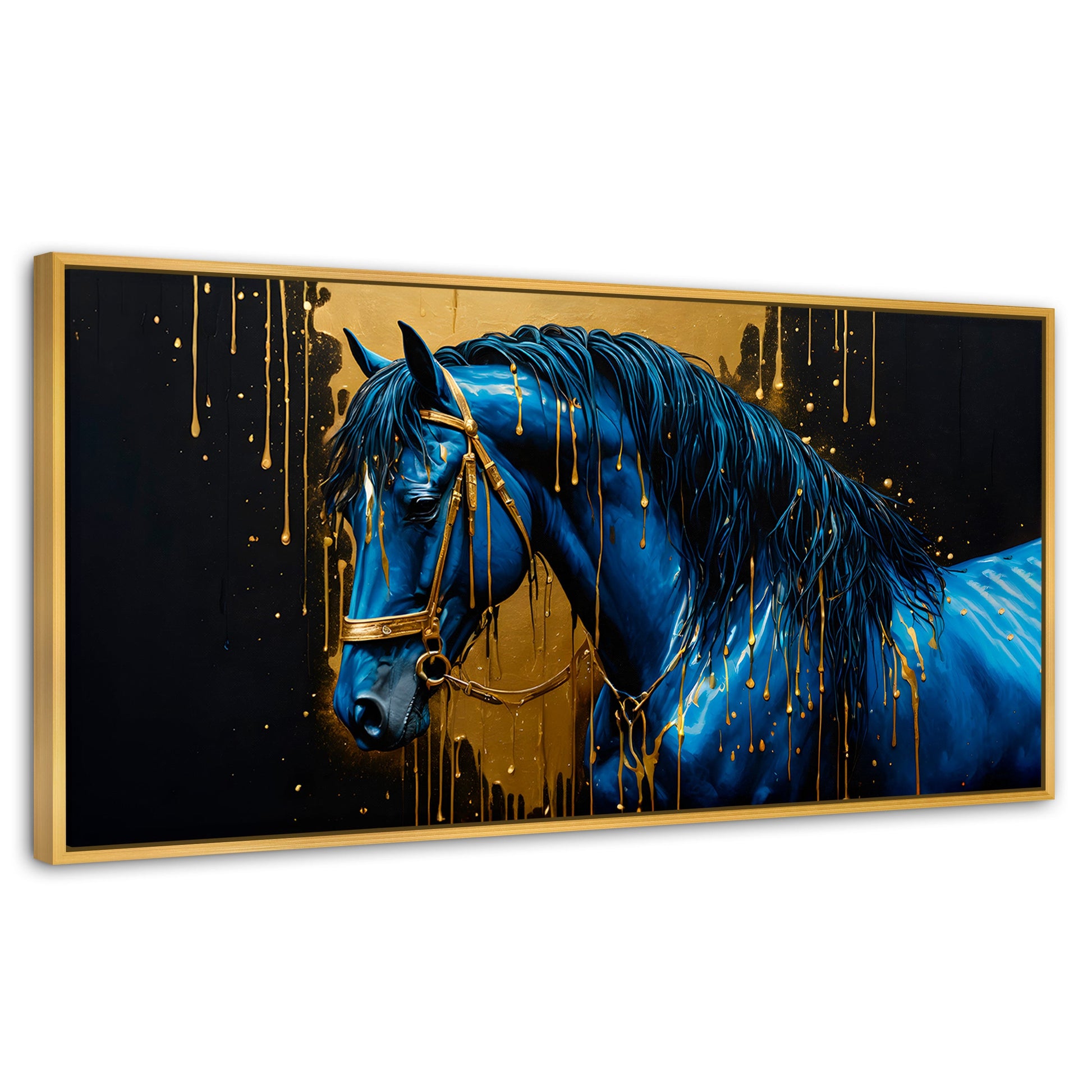 Cuadros Decorativos Canvas Revolution | Elegancia Azul Oro | Panoramico | Portada | Marco Madera